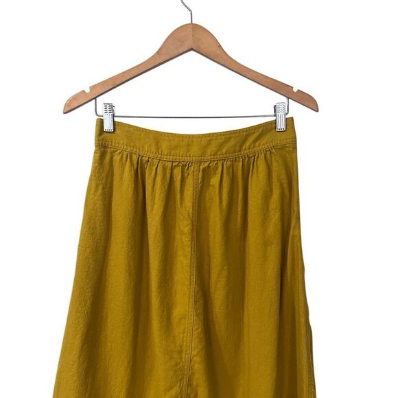 Madewell Womens Button Front Midi Skirt Size 4 Small Linen Blend Mustard Yellow - Picture 4 of 11